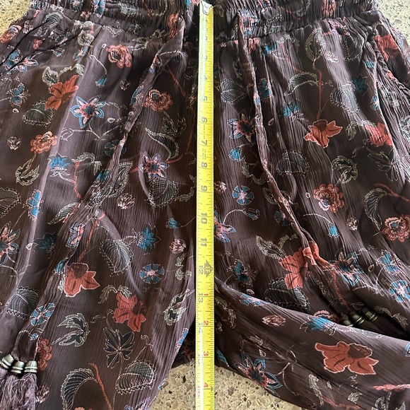 Sundance Misha Pants Floral Wide Leg Gauzy Lined Pull On Tassel Tie Closure - Picture 13 of 16